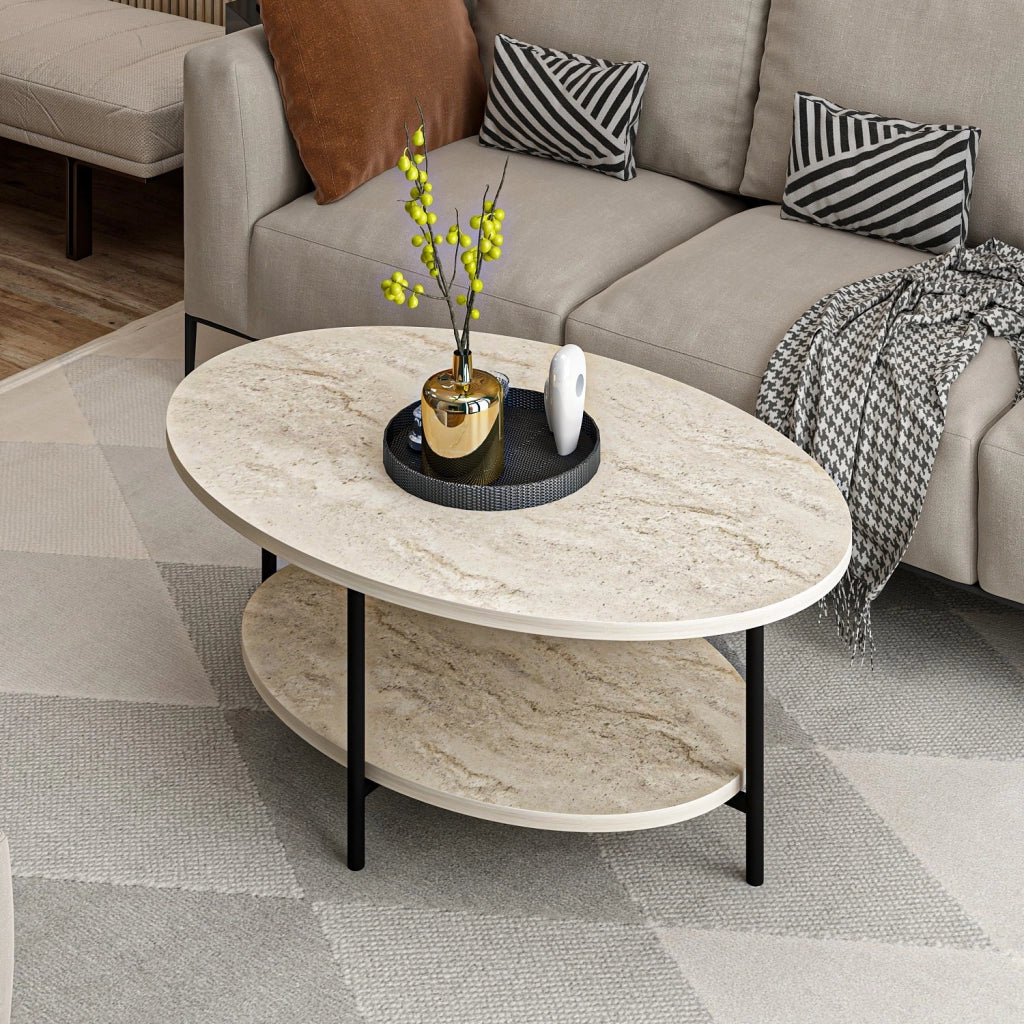 Tavolino in legno "Elis" - 90 x 60 x 36 cm - Travertino