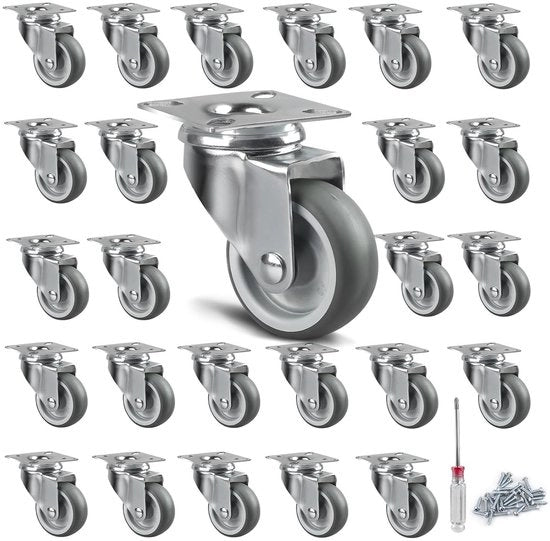 Set di ruote per mobili con ruote piantabili 50 mm - set di 24 ruote per mobili - 50 kg per ruota - piccole ruote piantabili per mobili su pallet - inclusa chiave a serramanico e viti gratuitamente
