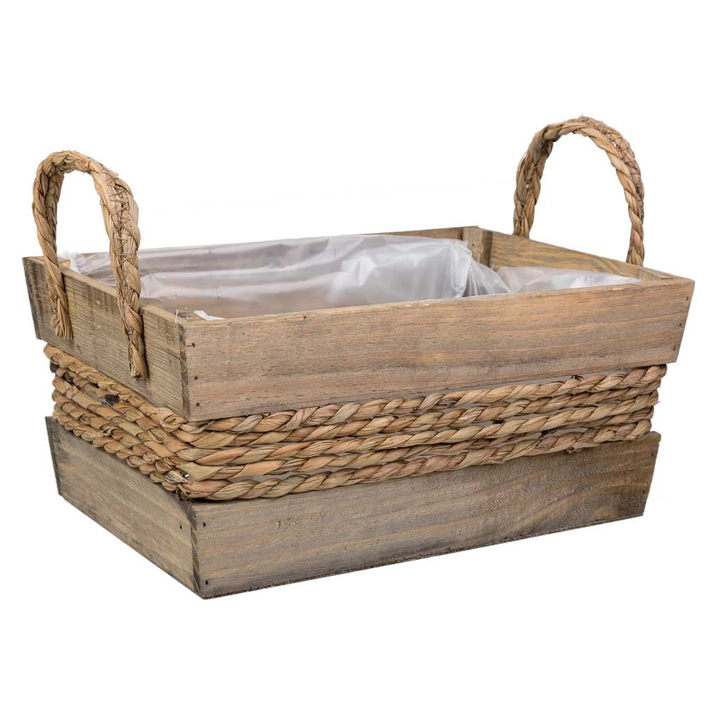 Cesto in legno e corda con manici marroni 33x23x15h