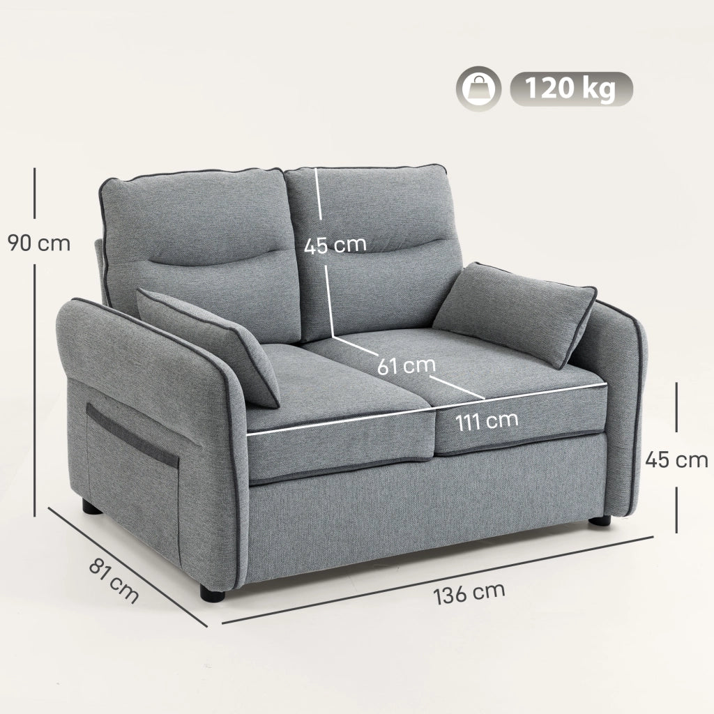 Divano 2 posti in velluto con cuscini ¨C zephmum ¨C grigio 136x81x90