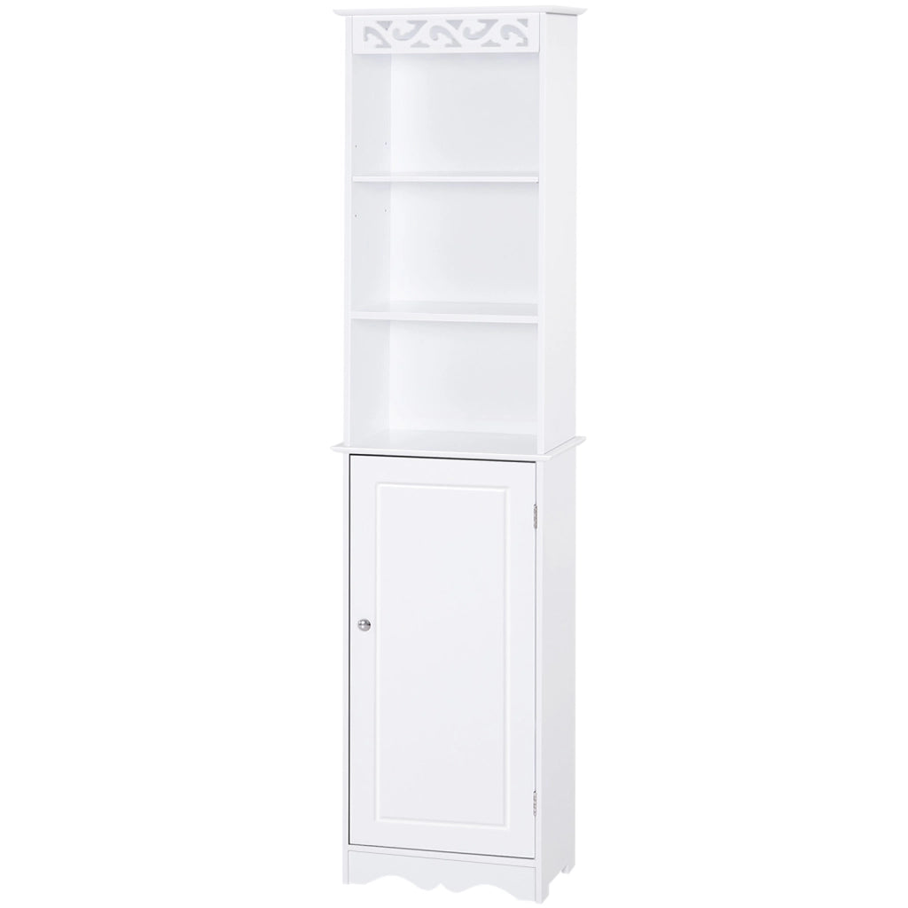 Mobiletto Bagno a Torre 3 Ripiani Regolabili e Armadietto ¨C zephmum ¨C MDF Bianco 40x23x160cm