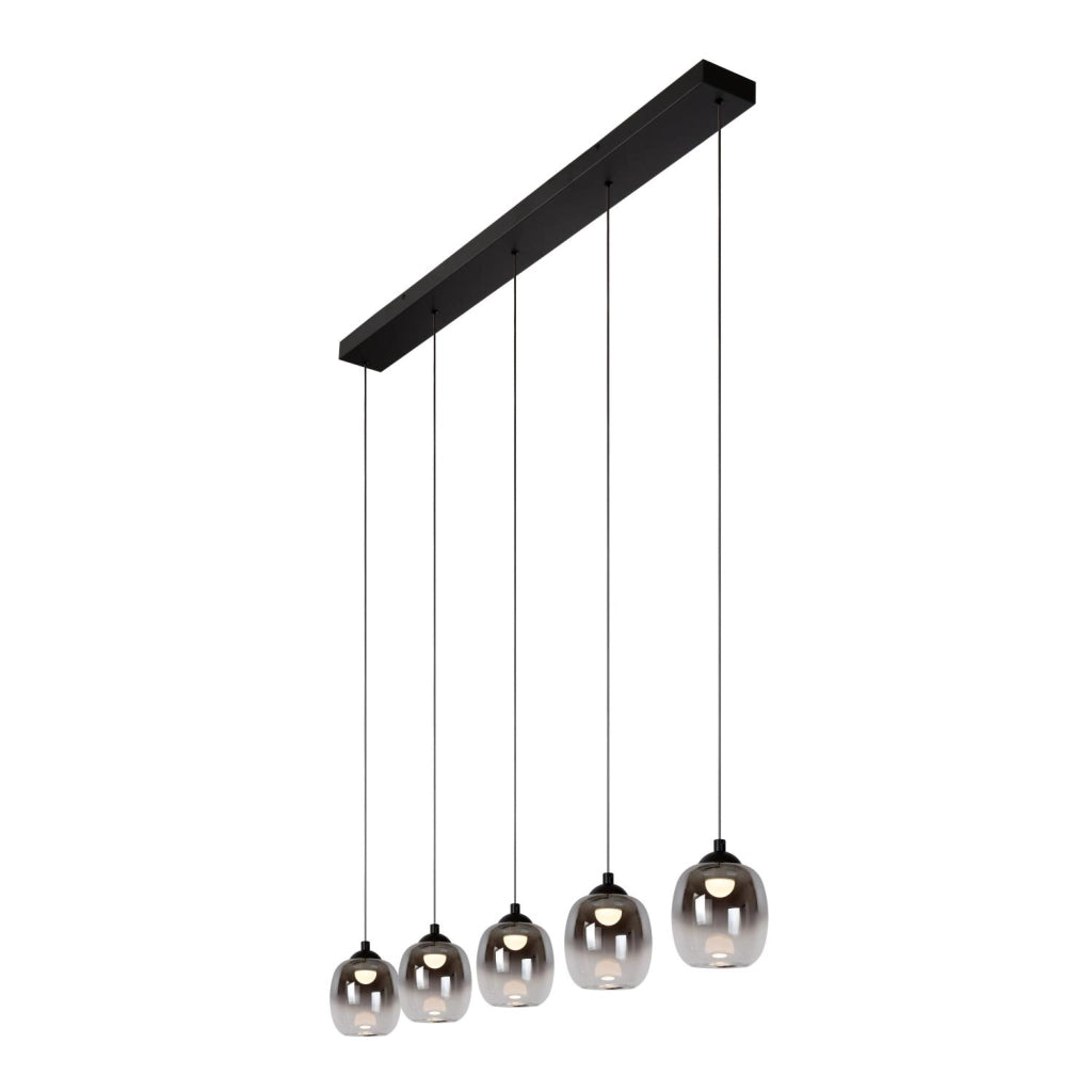 Lampada a sospensione TAMINO 5 luci LED vetro fumé nera