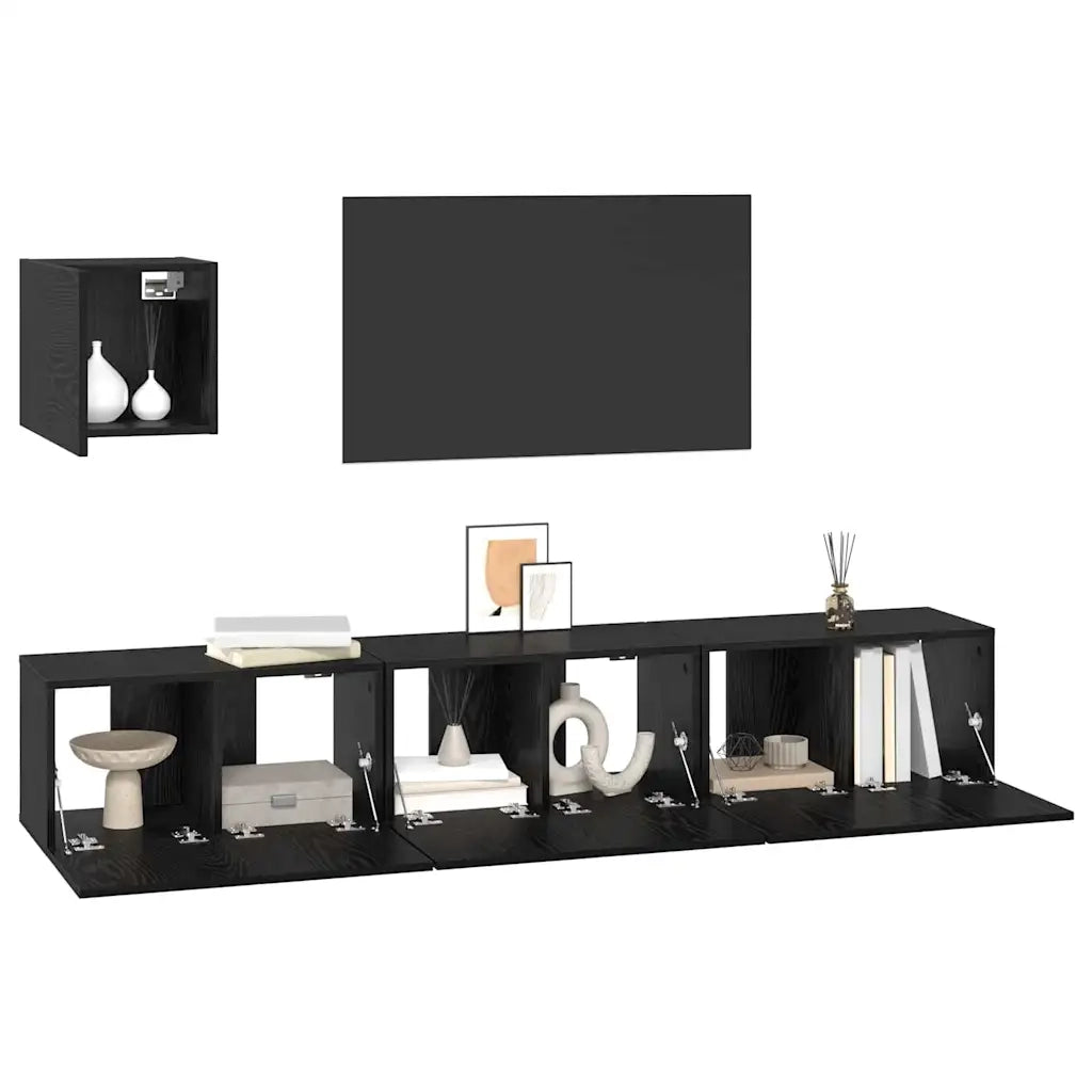 Set mobile TV 4 pcs Rovere Nero Legno multistrato 3393148