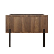 Tavolino da Caffè con 2 Cassetti Ondulati; Stile Vintage; in MDF e Pannello Truciolare; 105×55×41 cm; Naturale