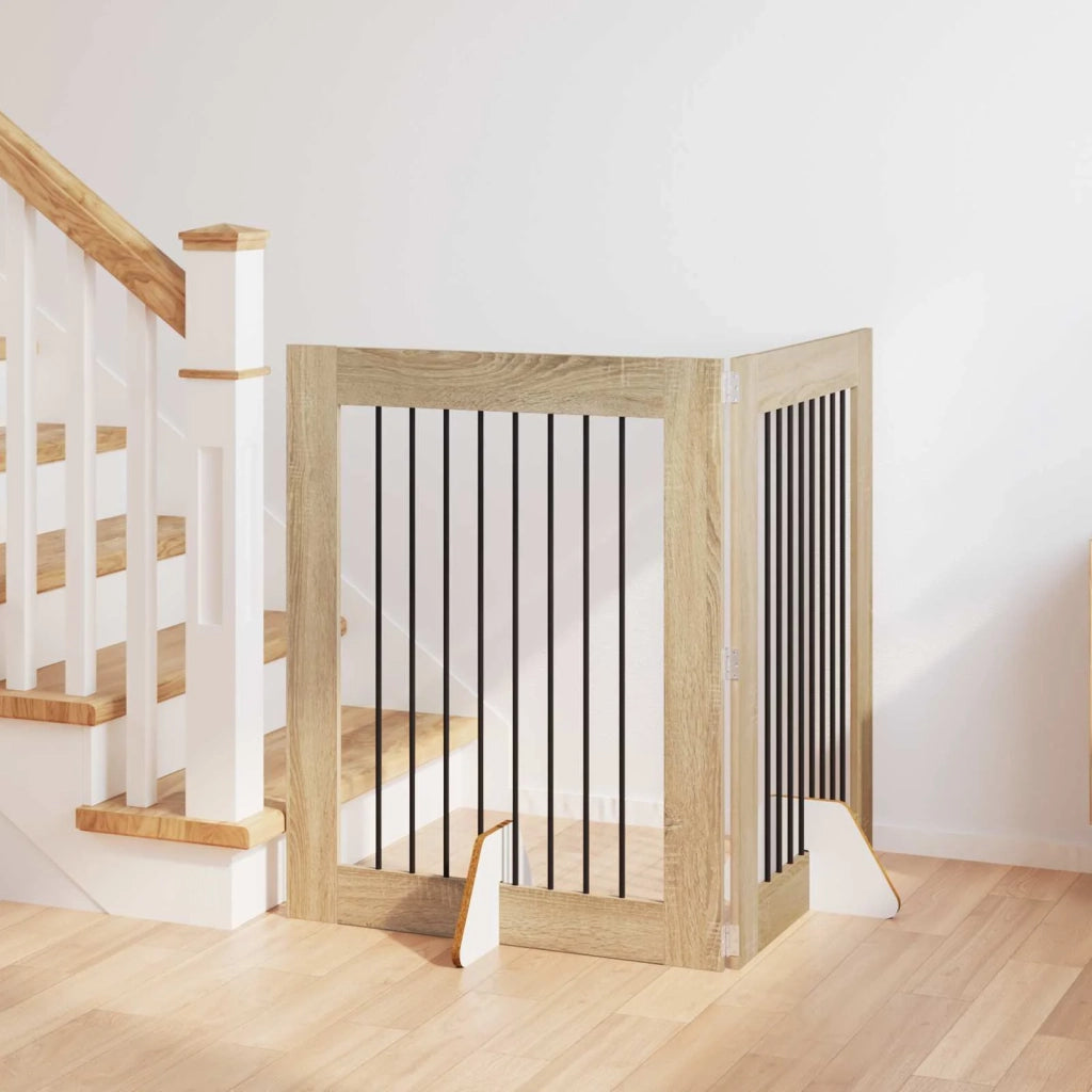 Cancello per cani con supporti 2 pcs Rovere Sonoma 80 x 100 cm 892038