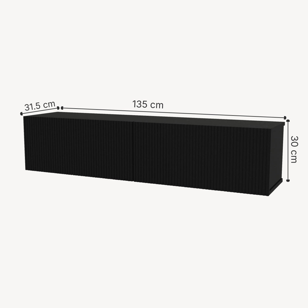 Mobile Porta TV da Parete Verpsboga con 2 Ante Decorative 135 x 32 x 30 cm - Nero [en.casa]