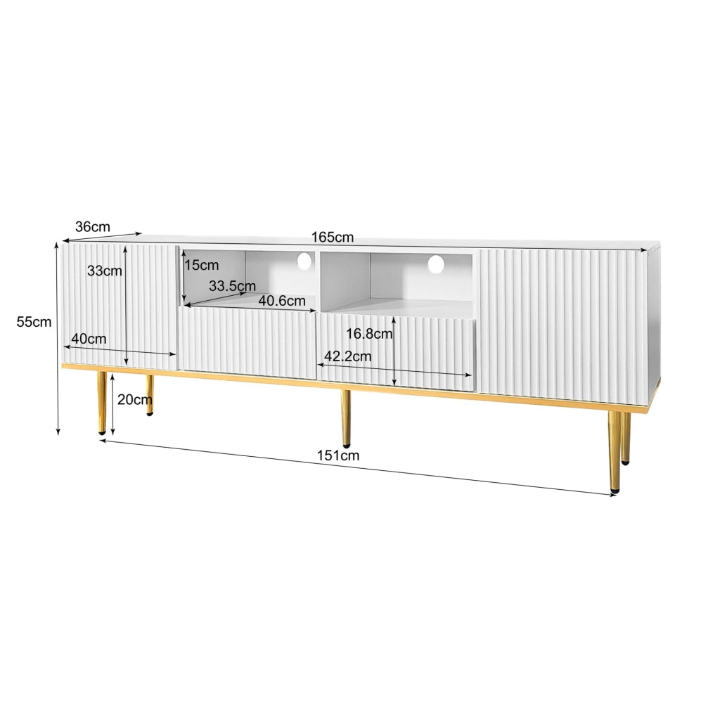 Mobile TV moderno 165x36x55 cm con 2 vani e 2 cassetti