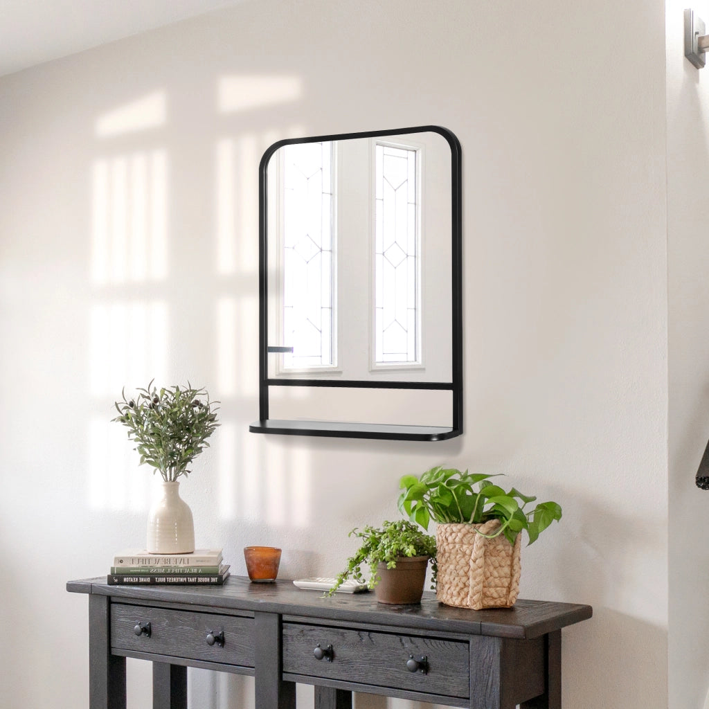 Specchio da parete con ripiano ¨C zephmum ¨C Nero Argento 70x10.2x50 cm