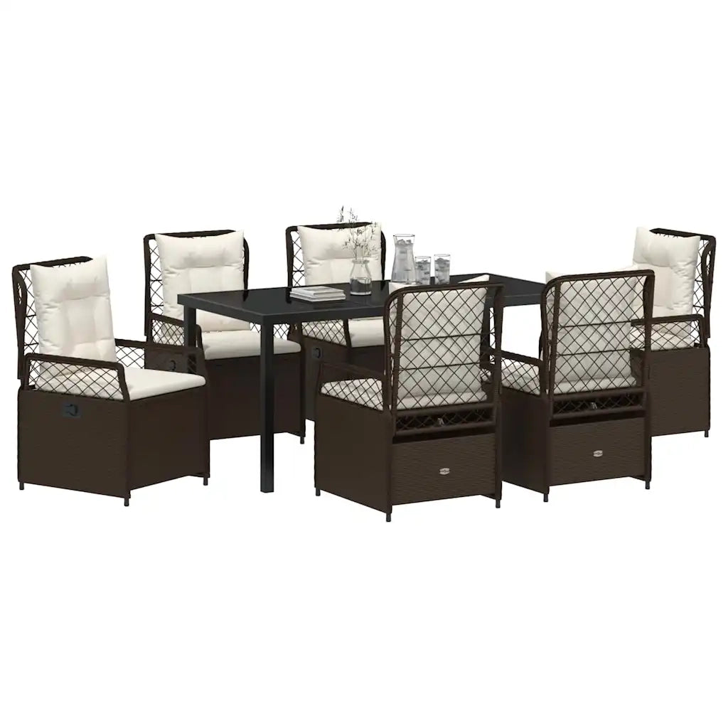 Set da Pranzo per Giardino 7 pcs Marrone polyrattan 3380992