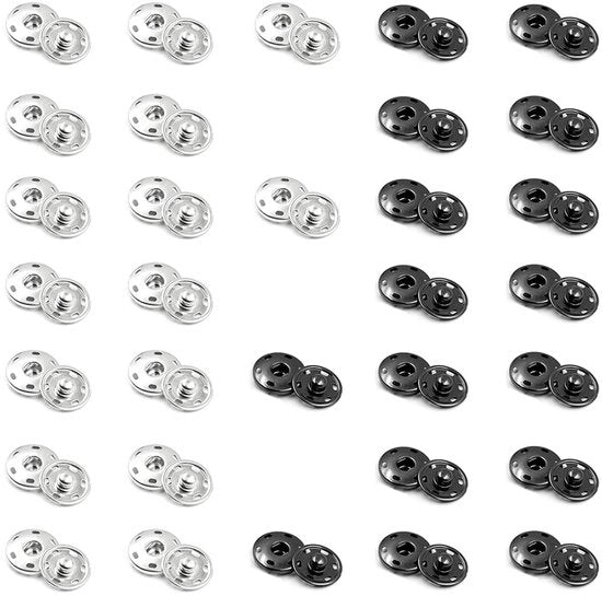Set di Dadi 32 pezzi - 7mm di diametro - Nero/Argento - Accessori di Fissaggio - Dadi - Per Abbigliamento/DIY - Snaps