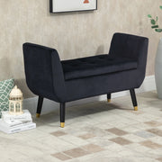 Panca contenitore elegante con seduta imbottita e interno capiente, gambe in legno di caucciù, poliestere, nero