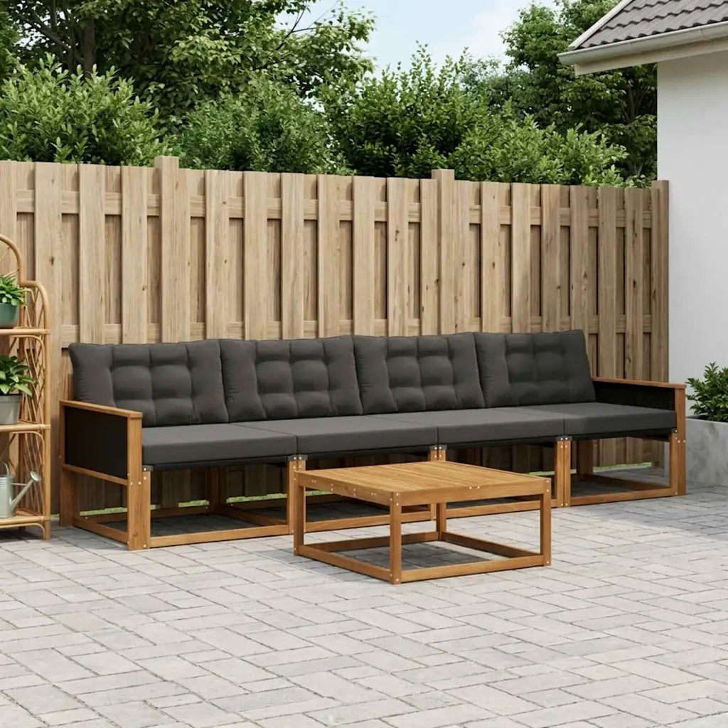 Set di divani da esterno con cuscino 5 pcs Naturale e Nero 3381224