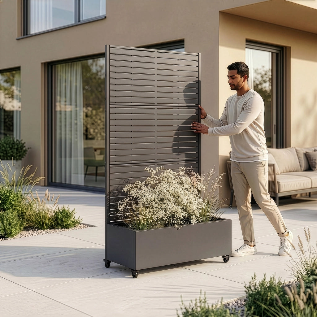 Fioriera con Spalliera Nodepp in Acciaio 190 x 82 x 38 cm - Grigio Antracite casa.pro