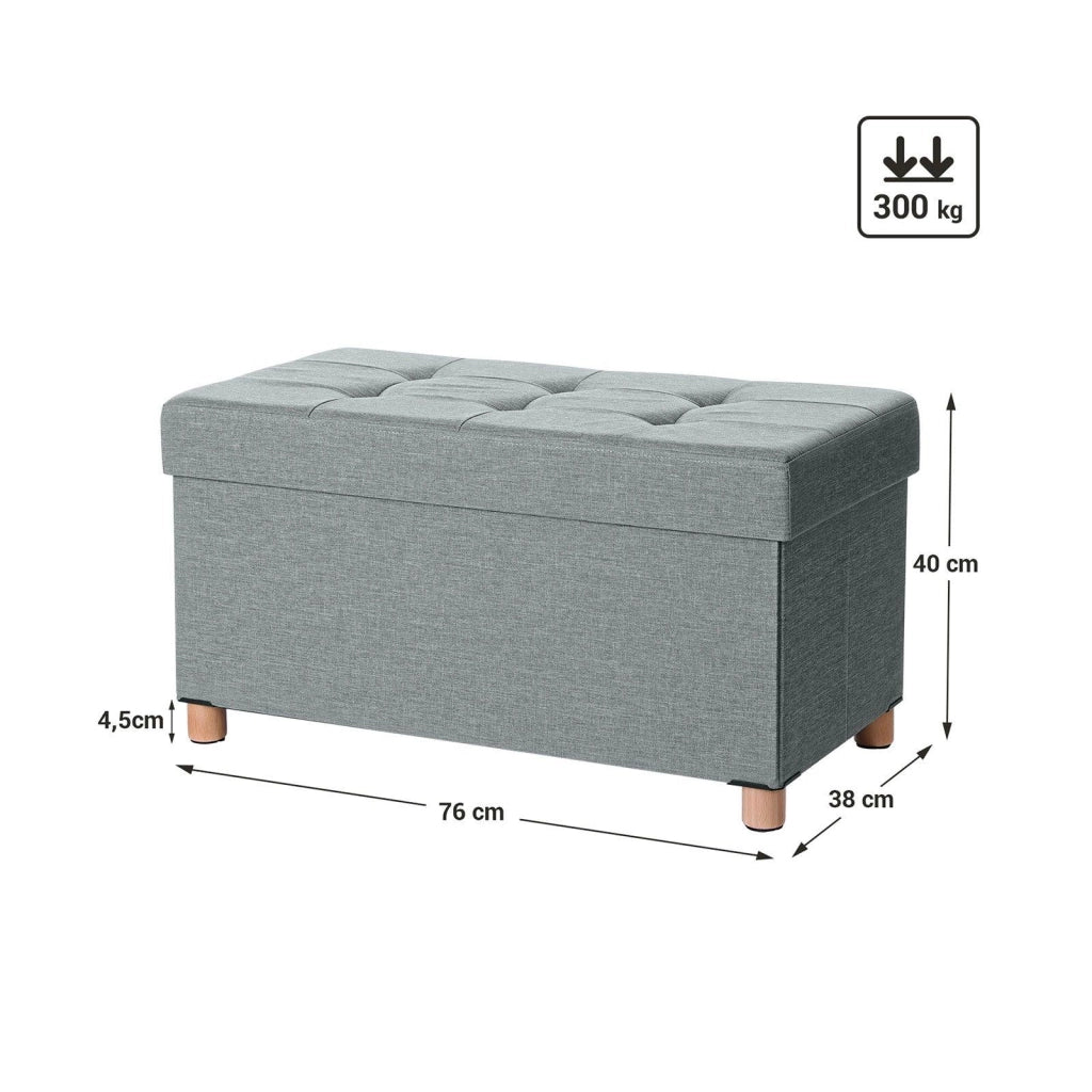 Panca/sgabello contenitore pieghevole imbottito con coperchio gambe in legno massello salvaspazio capacità 65L portata 300kg per camera da letto/corridoio grigio chiaro 12_0003152