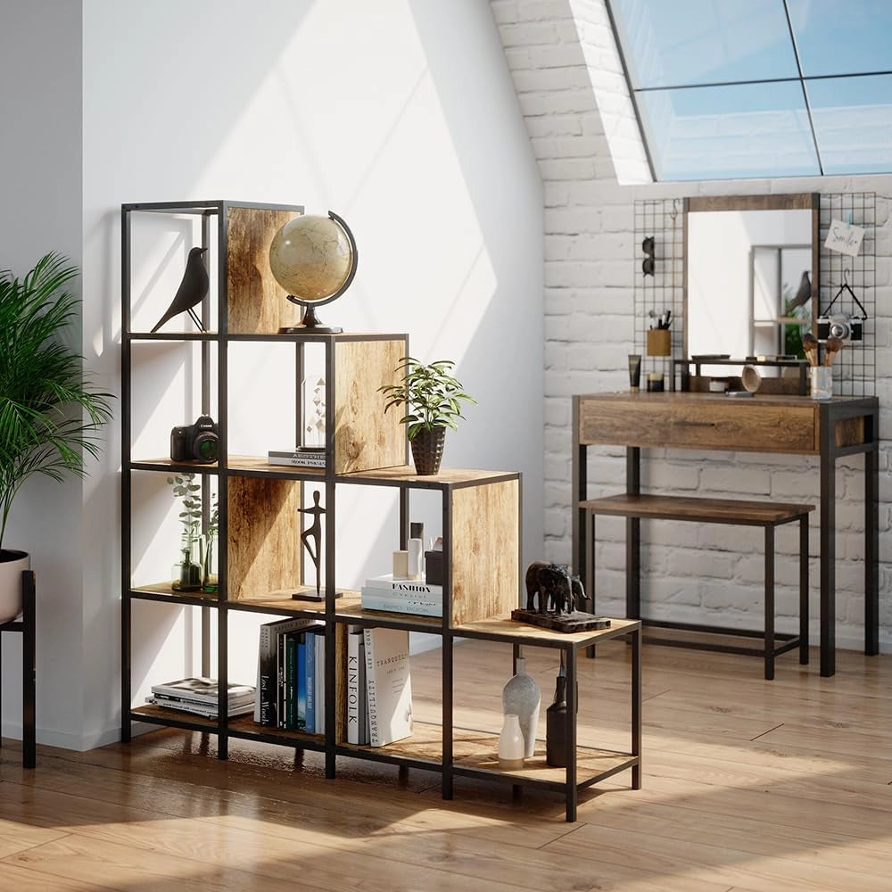 Divisorio per ambienti Fyrk, Legno antico, 120 x 120 cm, utilizzabile come divisorio o come libreria aperta