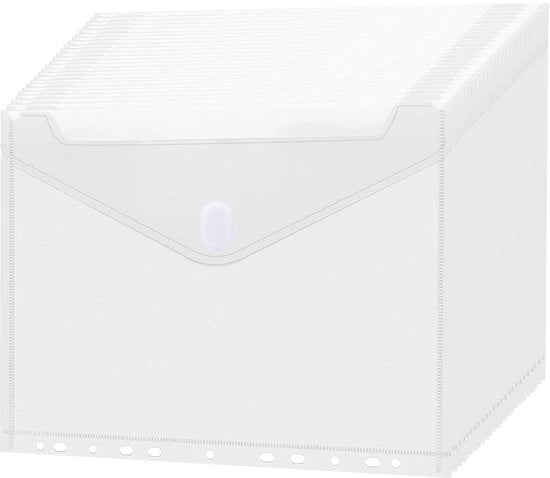 Confezione di 24 buste documentarie A4 - trasparenti, impermeabili, per archiviazione, con chiusura con nastro adesivo - per ringbindi
