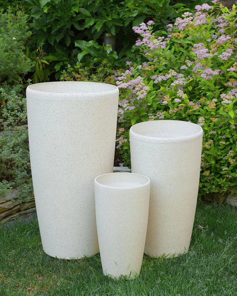 Vaso per fiori Fioriera alta in pietra beige 58 x ø 31 cm Accessori per la decorazione di interni e interni moderni e minimalisti
