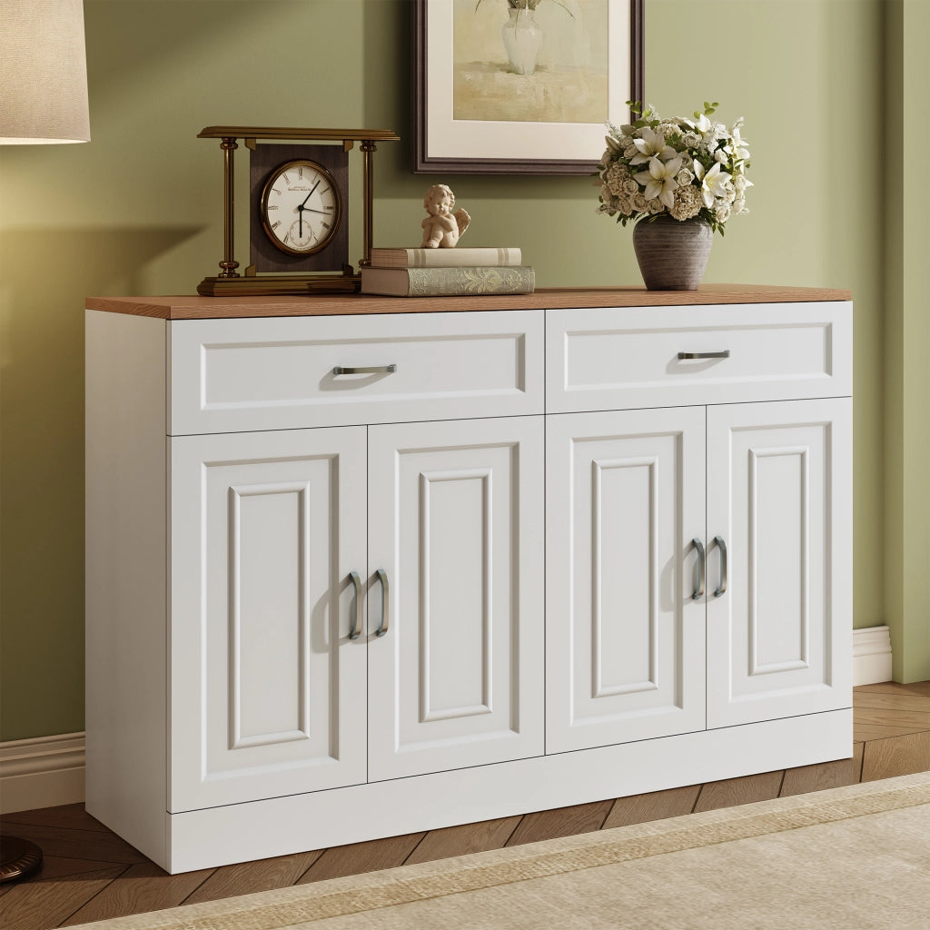 OKWISH Credenza con 4 ante e 2 cassetti, ripiani regolabili e dispositivo antiribaltamento, 120 x 35 x 80.5 cm