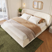 Letto matrimoniale imbottito 180 x 200 cm in ciniglia beige con rete a doghe
