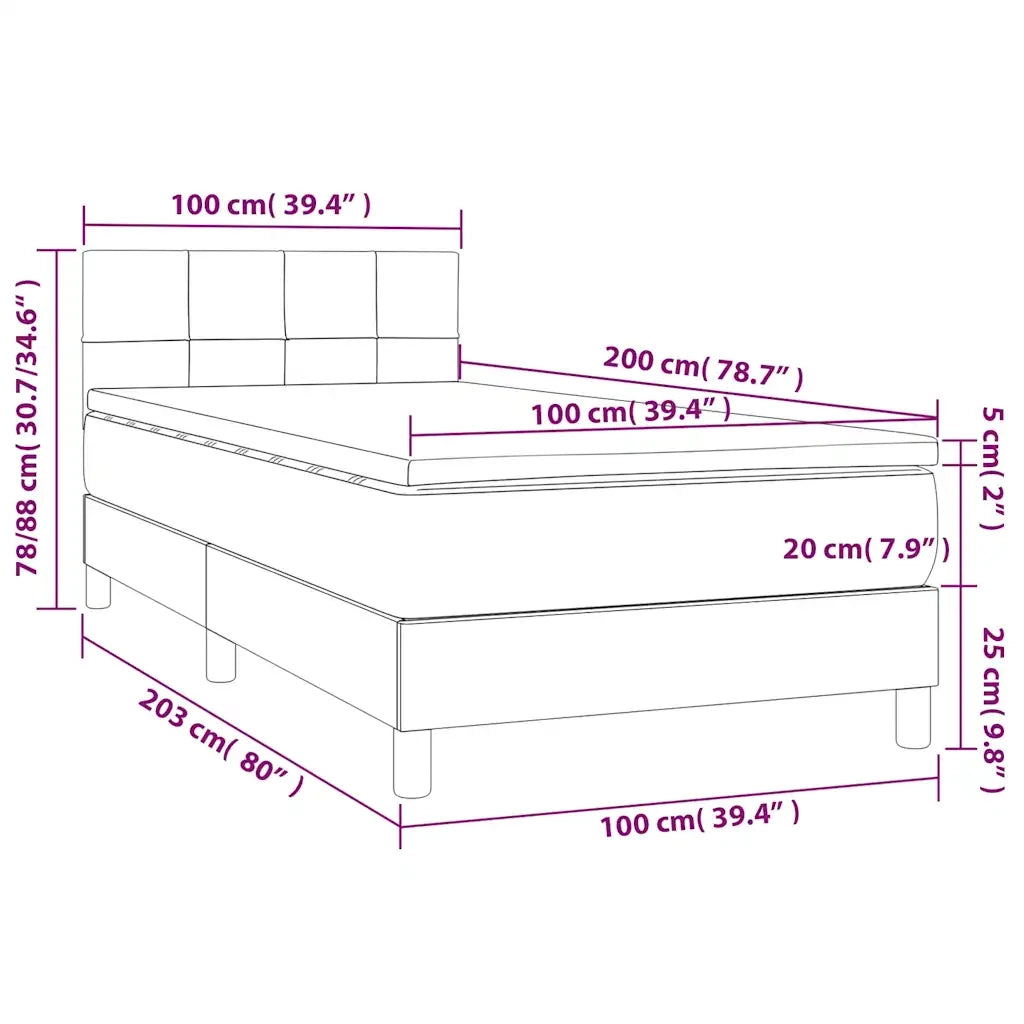 Giroletto a Molle con Materasso-Struttura Letto Nero 100x200 cm in Velluto 752070