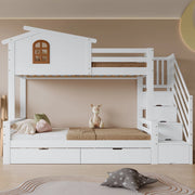 Letto a Castello Singolo con Cassetti e Doghe ¨C MINIMAL ¨C Pino/MDF/Multistrato, Bianco, 90x200 + 120x200