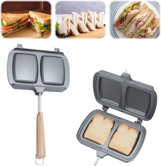 Sandwichiere doppio lato per fornello a gas - Wafeliera in alluminio per toast e panini