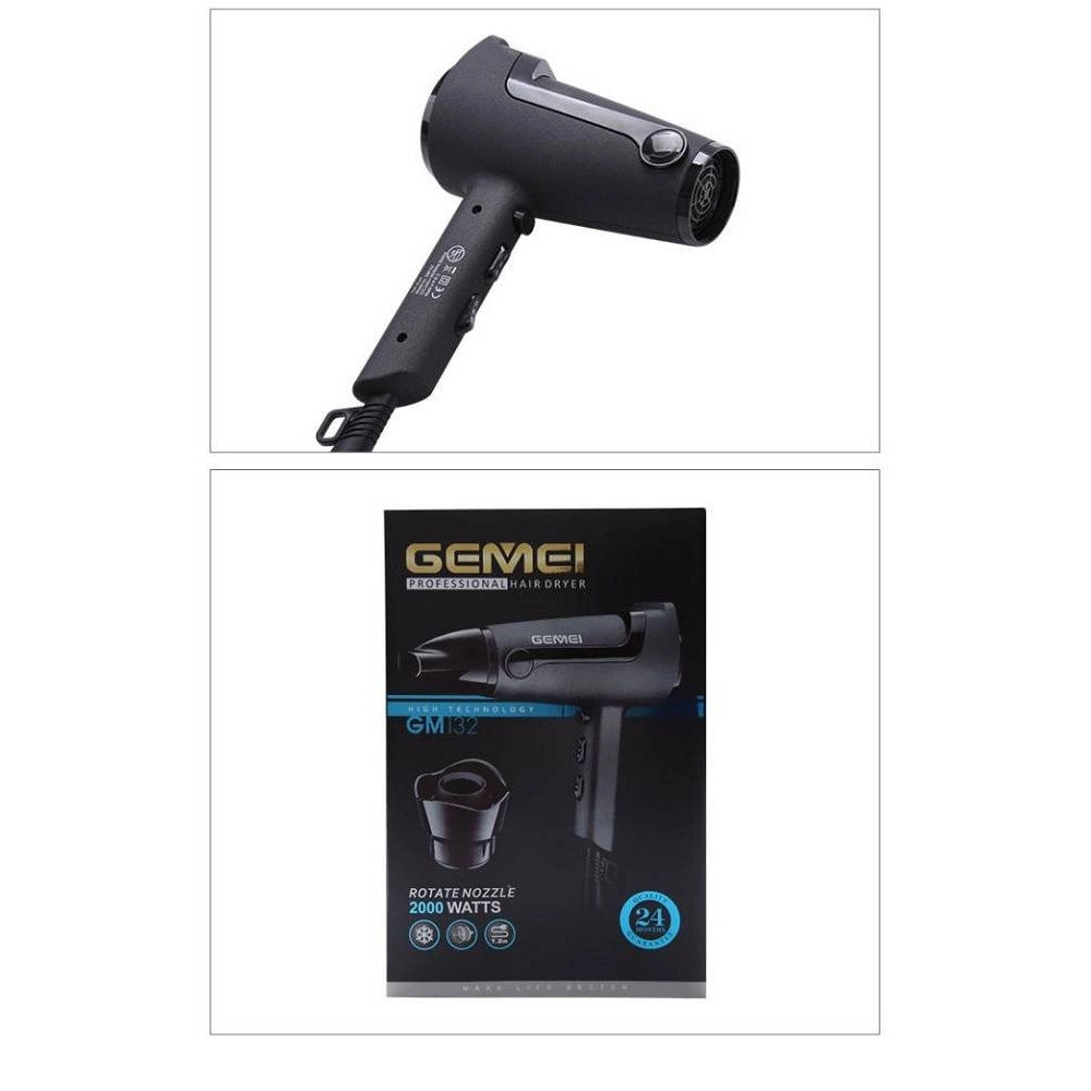 Trade Shop - Asciugacapelli 2000 Watt Gm-132 Professionale 3 Velocità Con Ugello Rotante Phon -