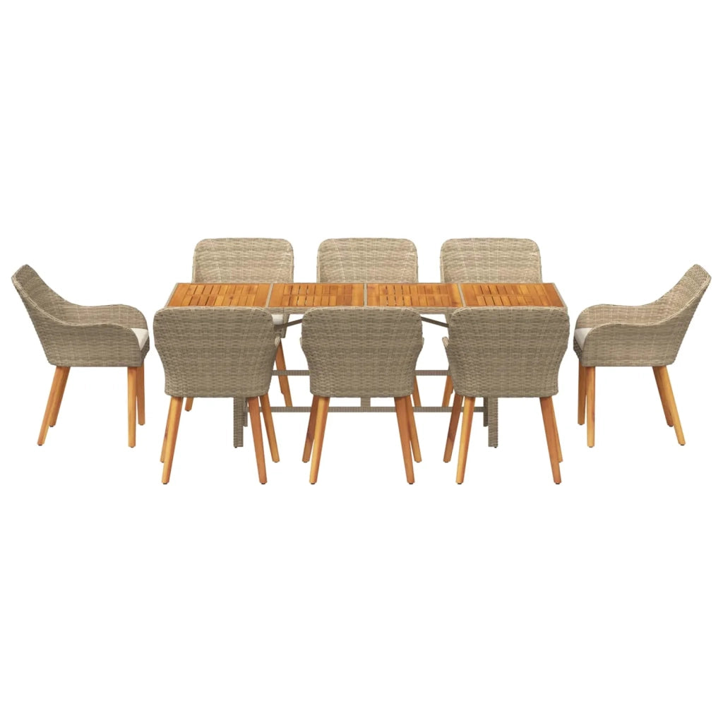 Set da Pranzo per Giardino con cuscino 9 pcs Beige polyrattan