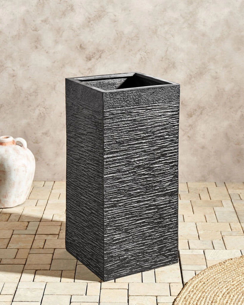 Vaso per piante Fioriera alta in argilla in fibra nera quadrata 33 x 33 x 70 cm Accessori da giardino per interni ed esterni
