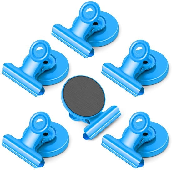 Clip magnetica, 6 pezzi magneti blu per frigorifero, magneti per lavagne magnetiche, magneti con clip, magneti crivellati, magneti forti per foto, adesivi, borse