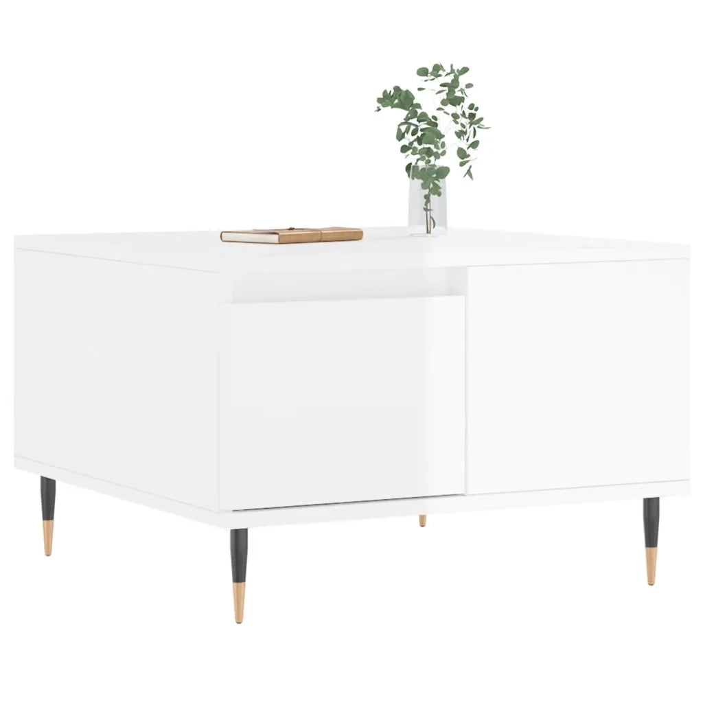 Tavolino Salotto Bianco Lucido 55x55x36,5 cm Legno Multistrato