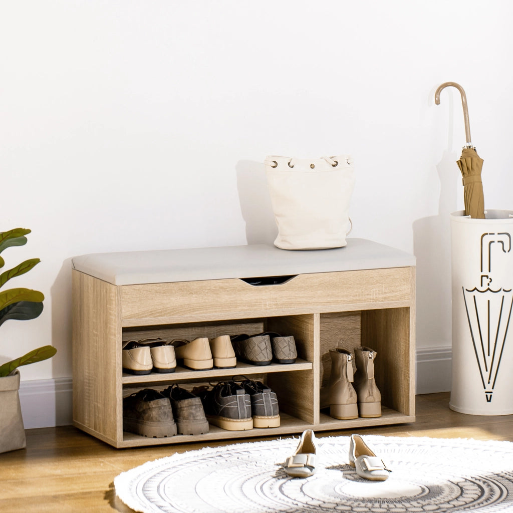 Scarpiera Imbottita con 2 Ripiani Aperti e Spazio a Scomparsa ¨C zephmum ¨C Legno e Pelle PU, 80x30x45 cm
