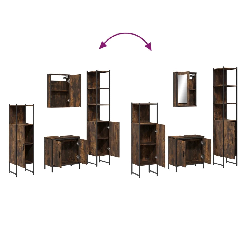 Set Mobili da Bagno | Armadio da bagno 4 pz Rovere Fumo in Legno Multistrato