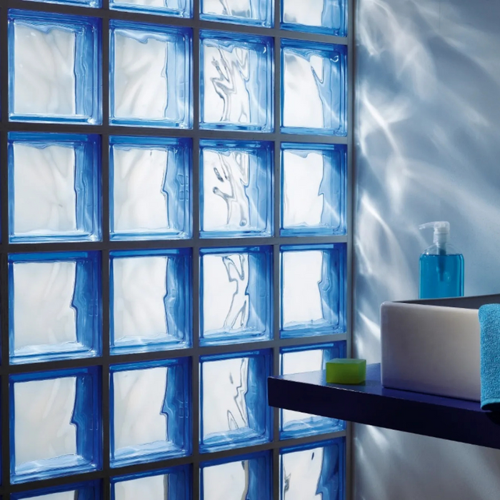 Vetromattone effetto ondulato blu diffusione luminosa naturale 190x190x80 mm