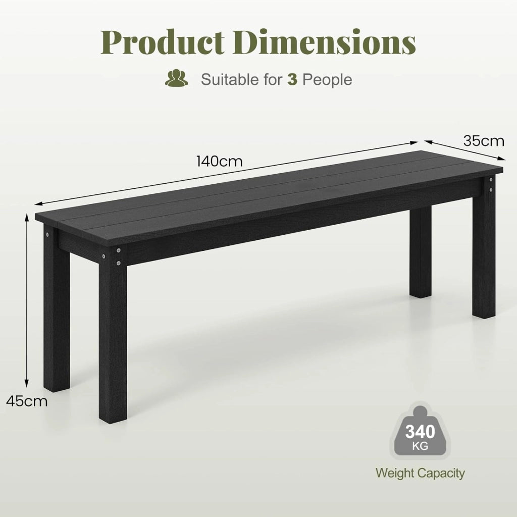 GIANTEX Panca da giardino resistente alle intemperie, per 3 persone, panca da balcone senza schienale, per giardino, terrazza, effetto legno, in plastica, portata fino a 340 kg, per esterni, 140 x 35