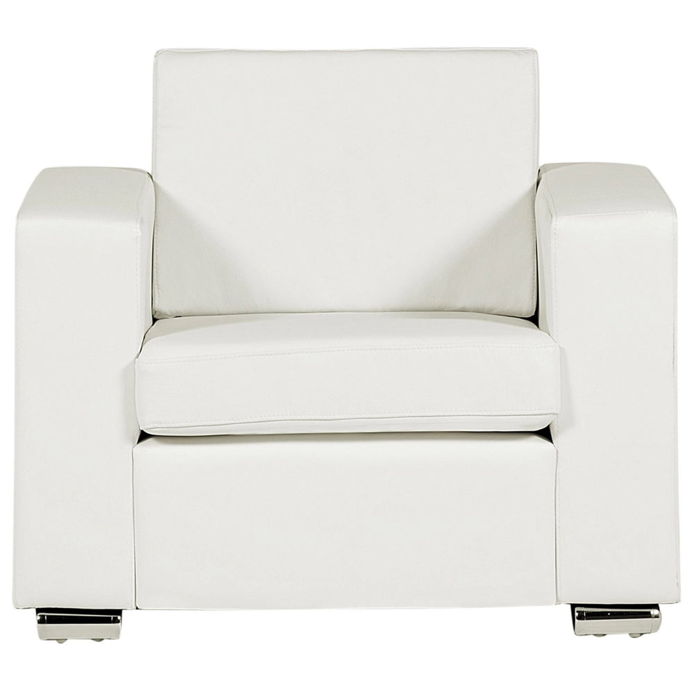 Poltrona Sedia Club Bianco Rivestimento In Pelle Crosta Gambe Cromate Design Retrò