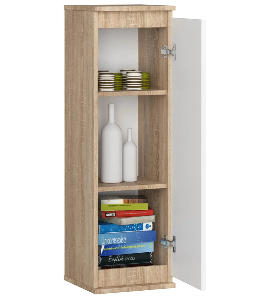 Armadietto a parete con ante strette AKORD W30 Sonoma Quercia 30 cm 1 anta inserto frontale Bianco 30x30x99 cm