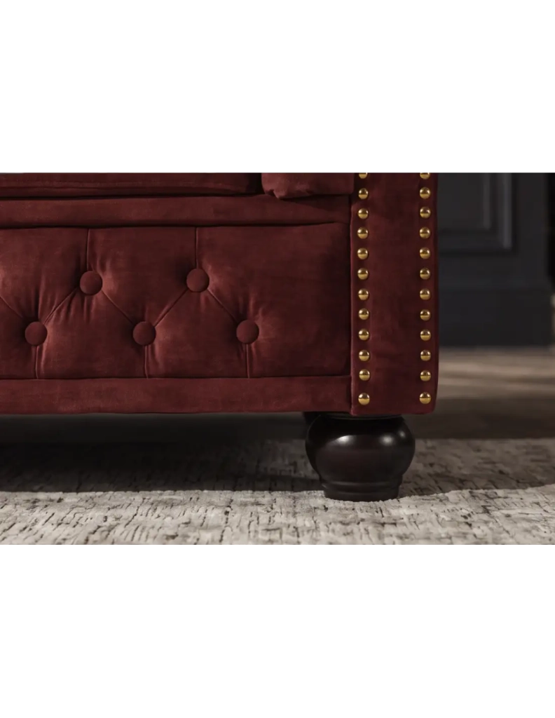 Divano Chesterfield EDGAR diritto 3 posti in velluto capitonnato - Rosso rubino - 205 x 72 x 85 cm