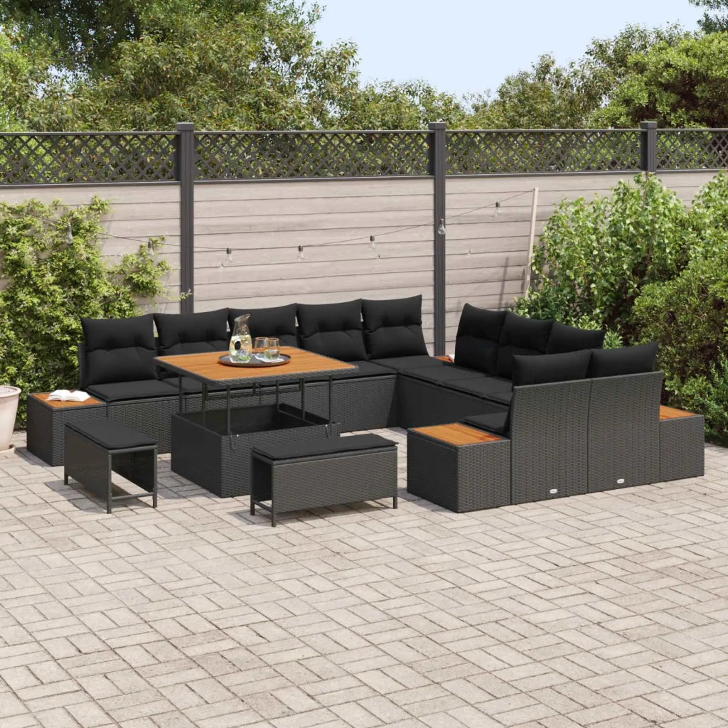 Set Divano da Giardino 13 pcs Nero polyrattan