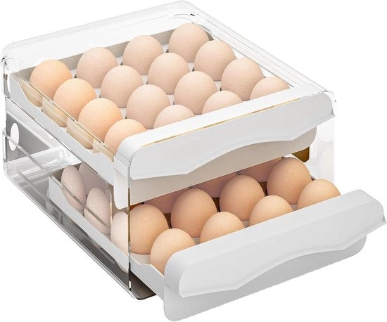 Organizzatore per uova per frigorifero con sistema di apertura e chiusura a spinta - doppio piano organizzatore per uova con 32 cassette - organizzatore per uova per frigorifero in bianco