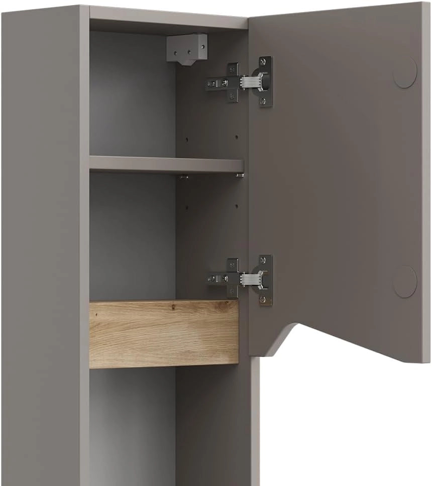 Mobile bagno Marelle, Grigio, 30 x 67 cm con porta e vano aperto, per montaggio a parete per una conservazione salvaspazio