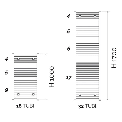 TERMOARREDO DESIGN CROMATO TUBI QUADRATI- H 1000  x  Int. 470 (mm)- ATON- pezzi 1
