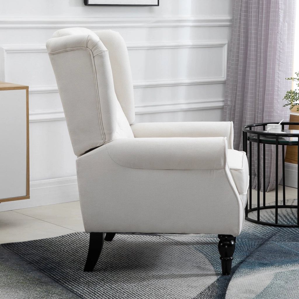 Poltrona da Salotto Imbottita 74x86x102cm in Tessuto con Schienale Trapuntato Bianco Crema