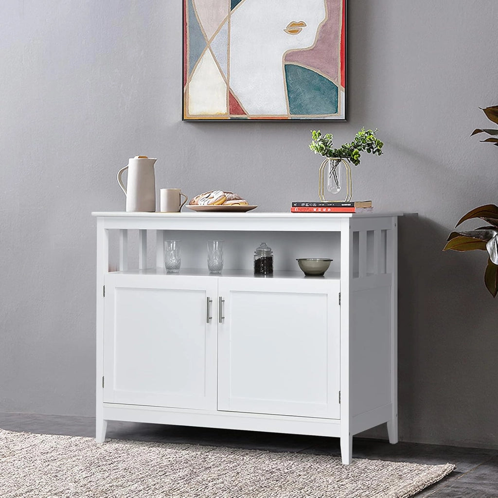 Armadio da cucina a buffet, da cucina, a buffet, con ripiano aperto e 2 ante, in legno, con ripiano regolabile, 114 x 51 x 91 cm, bianco