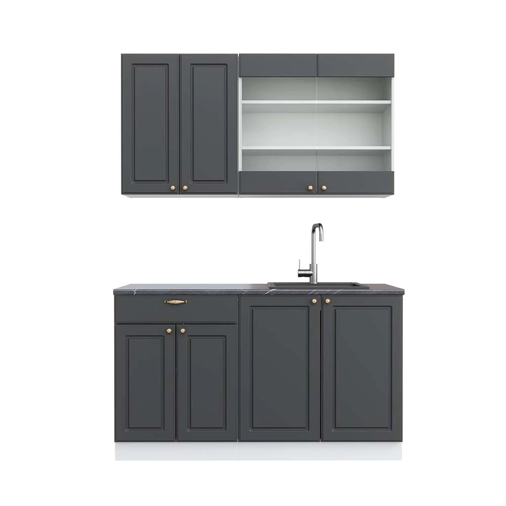 Cucina completa Fame-Line Antracite-oro/Bianco 140 cm, PL Antracite Vicco