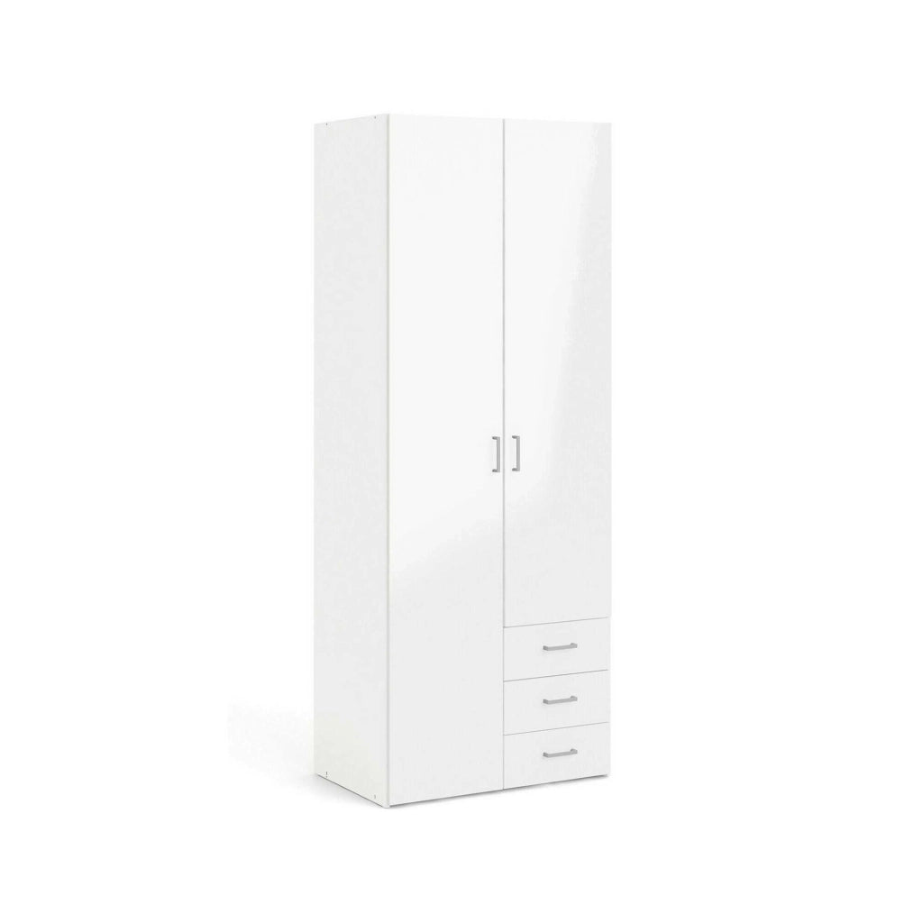 Guardaroba 2 ante Apollina, Mobile camera da letto, Cabina armadio portabiti, Armadio appendiabiti, 78x50 h200 cm, Bianco lucido