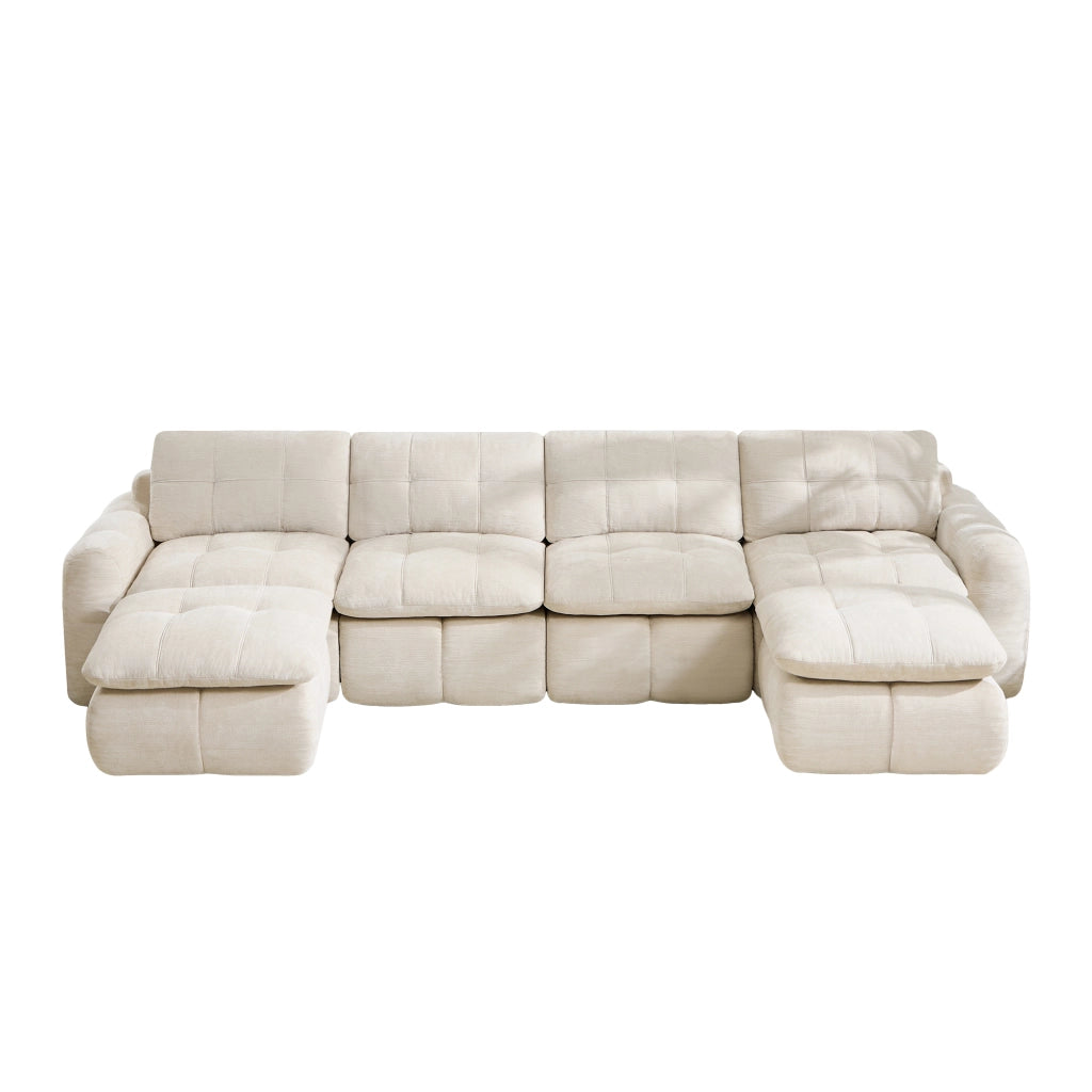 Divano modulare 4 posti con seduta ampia e cuscini morbidi in chenille beige
