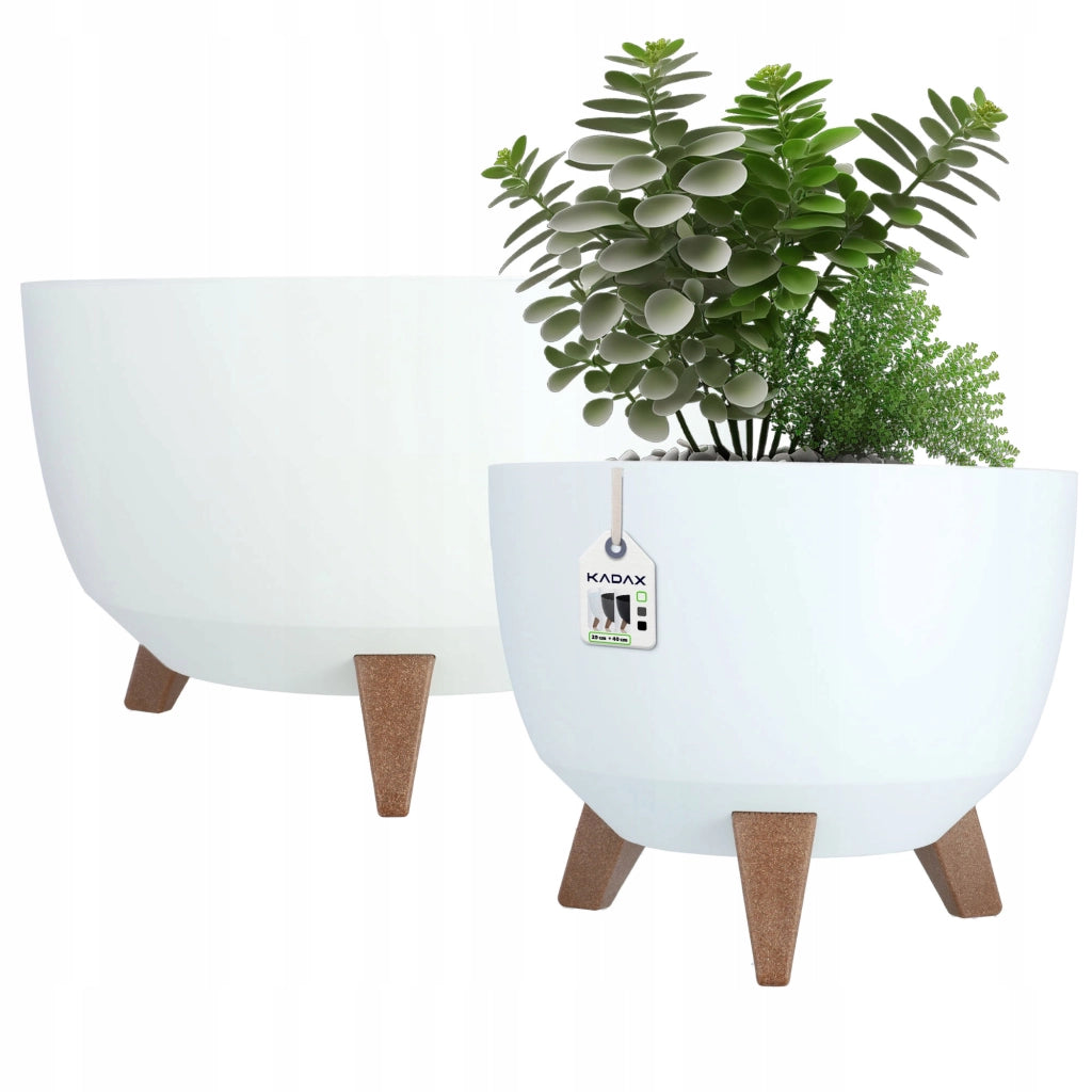 Vaso da fiori KADAX, fioriera, coperchio, gambe, inserto, supporto per fiori, 29+40 cm, ciotola bianca, 2 pezzi.