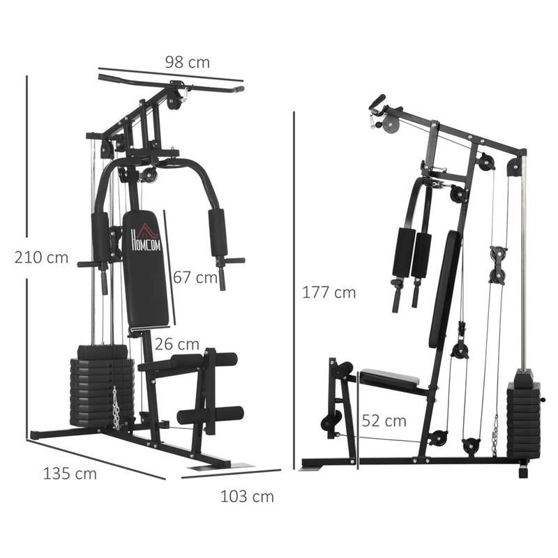 STAZIONE FITNESS CON PESI DA 45KG PER ALLENAMENTO A CASA E PROFESSIONALE NERO