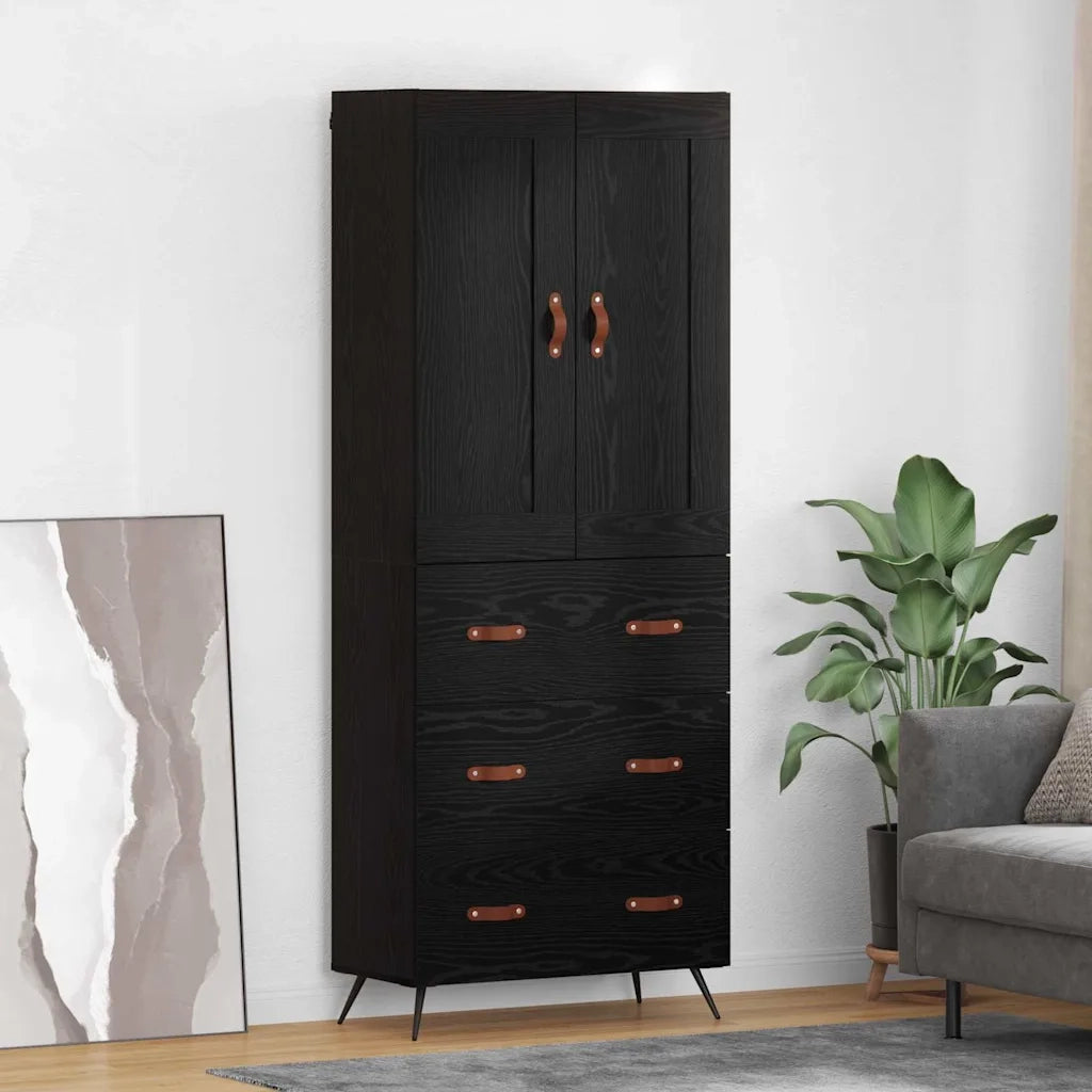 Credenza-Buffet-Armadio da cucina Rovere Nero 69,5 x 34 x 180 cm Legno multistrato 609209